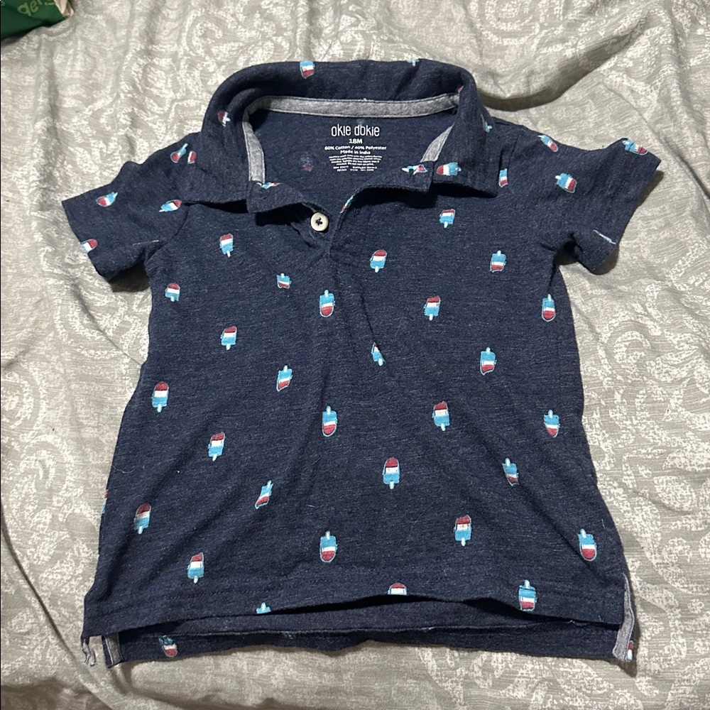 Okie Dokie Dark Blue Polo with Ice Pop Design